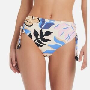 Red Carter Tropical Leaf Print High Rise Bikini bottoms moonstone - L